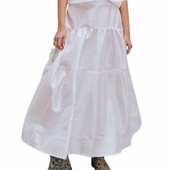 Free People Dresses & Skirts - Free People Emory Drop-Waist Midi Skirt Women's Medium White Nylon Tiered NEW